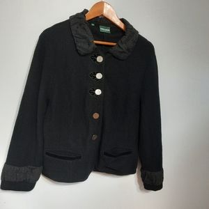 Geiger Black and Grey Wool Button Down Sweater